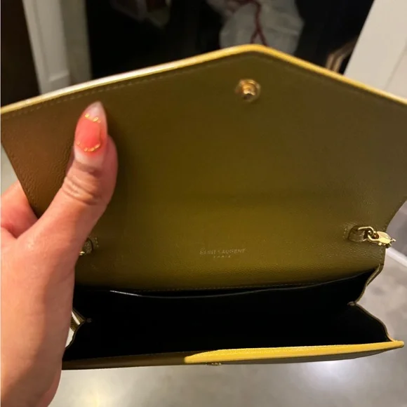 Relist - YSL CHARTREUSE UPTOWN CHAIN WALLET IN GRAIN DE POUDRE EMBOSSED LEATHER - Picture 5 of 11